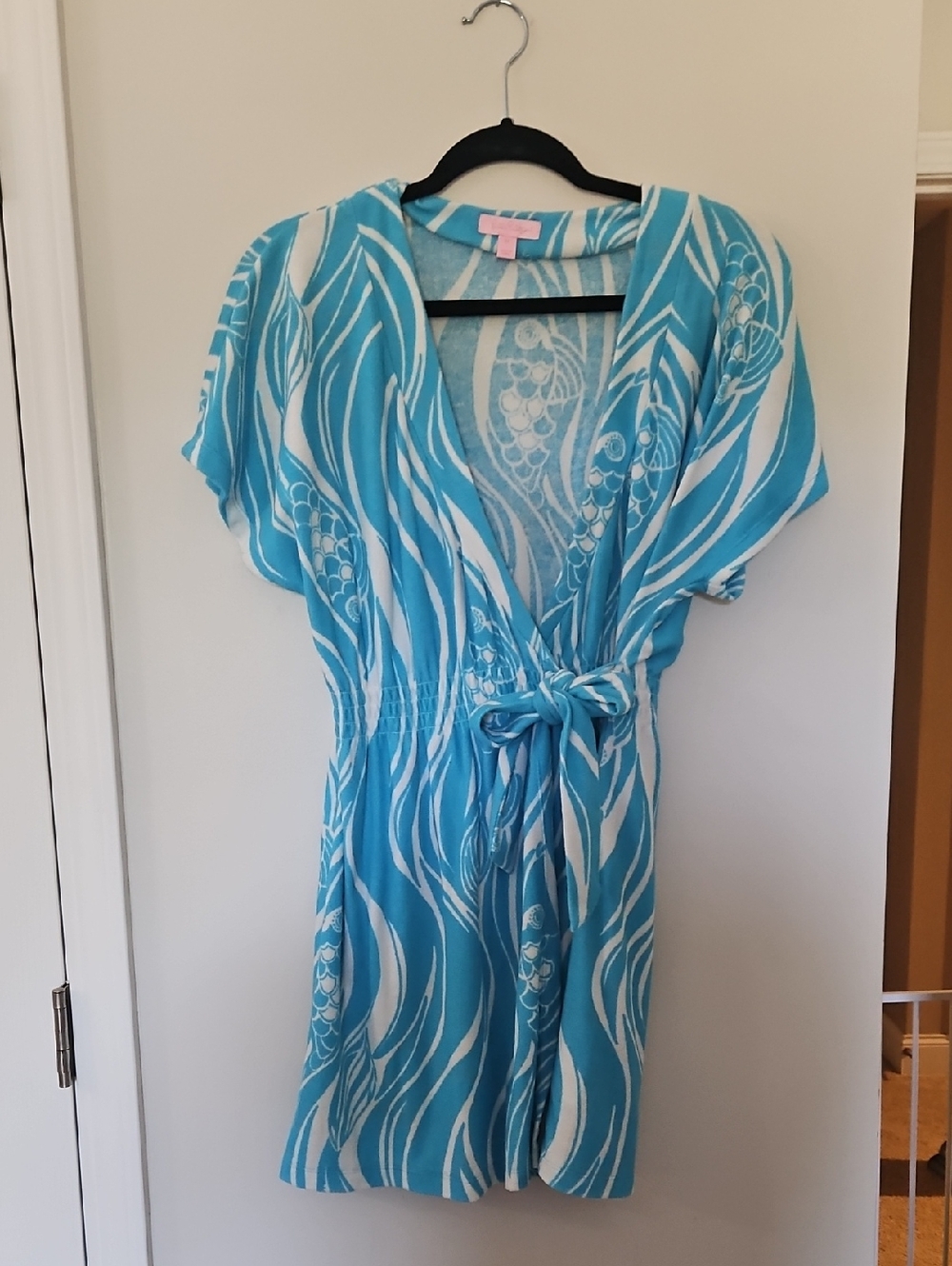Lilly Pulitzer Turquoise and White Wrap Mini Dress / Coverup